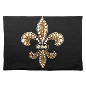 Fleur De Lis Flor  New Orleans Customize Gold Cloth Placemat by Lorriscustomart at Zazzle