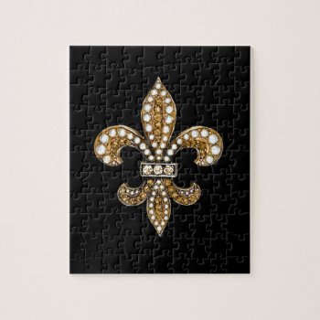 Fleur De Lis Flor  New Orleans Customize Gold Jigsaw Puzzle by Lorriscustomart at Zazzle