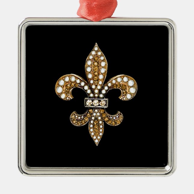 Fleur De Lis Flor  New Orleans Customize Gold Metal Ornament (Front)