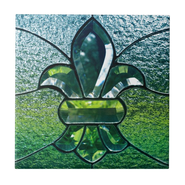 Fleur De Lis Flor  New Orleans Green Sparkle Ceramic Tile (Front)
