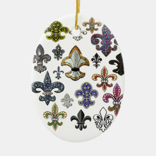 Fleur De Lis Flor  New Orleans Jewel Sparkle Ceramic Ornament