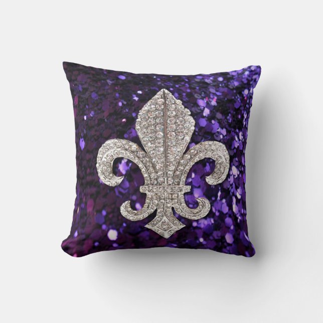 Fleur De Lis Flor New Orleans Jewel Sparkle Pillow (Front)