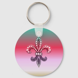 Fleur De Lis Flor  New Orleans Multi Color Pink Keychain