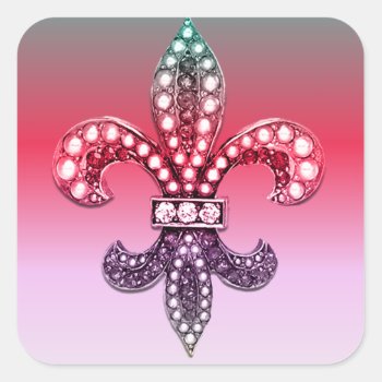 Fleur De Lis Flor  New Orleans Multi Color Pink Square Sticker by Lorriscustomart at Zazzle