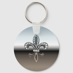 Fleur De Lis Flor New Orleans Silver Black Keychain