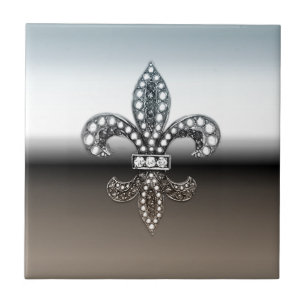 Fleur De Lis Flor New Orleans Silver Black Tile