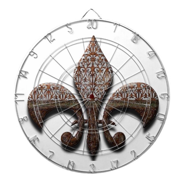 Fleur De Lis Flor Symbol Logo Brown New Orleans Dartboard With Darts (Front)