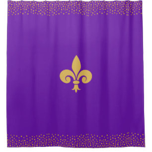 Fleur_de_Lis Flower & Gold Confetti on Purple Shower Curtain