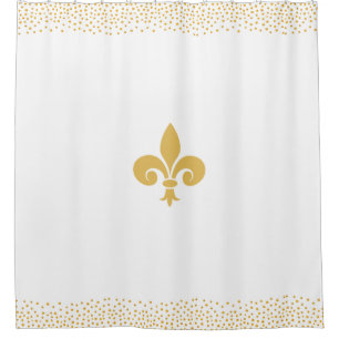Fleur_de_Lis Flower & Gold Confetti on White Shower Curtain