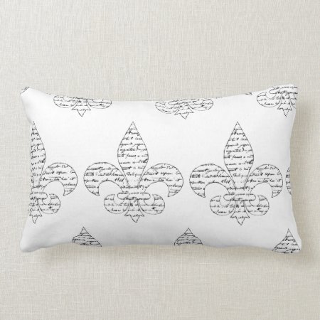Fleur De Lis French Script Lumbar Pillow