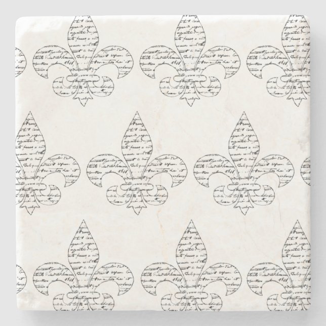 Fleur de Lis French Script Stone Coaster (Front)