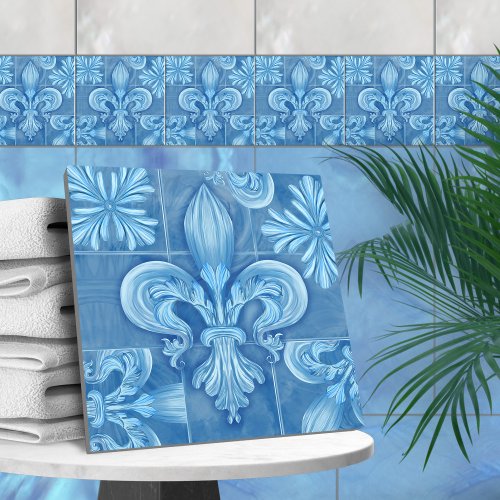 Fleur_de_lis _ gentle blue watercolor ceramic tile