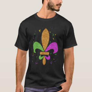 Fleur De Lis Glitter Effect Mardi Gras New Orlean T-Shirt