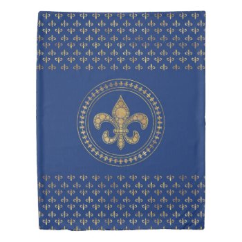 Fleur-de-lis - Gold And Royal Blue Duvet Cover by LoveMalinois at Zazzle