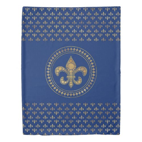 Fleur_de_lis _ Gold and Royal Blue Duvet Cover