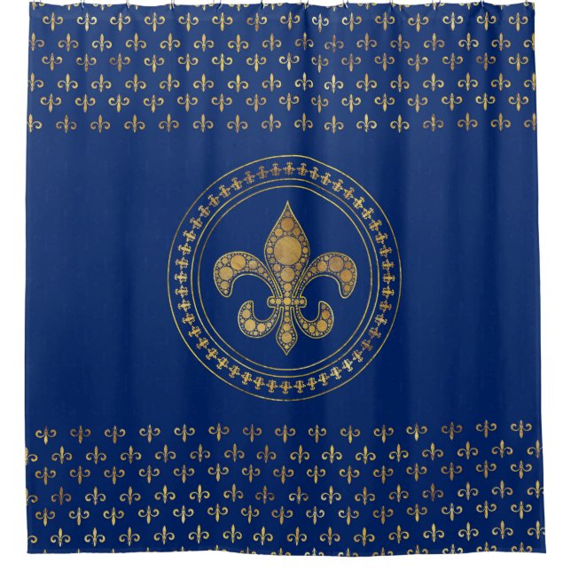 Fleur-de-lis - Gold and Royal Blue Shower Curtain (Front)