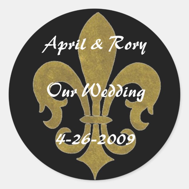 fleur de lis gold, April  - Customized Classic Round Sticker (Front)