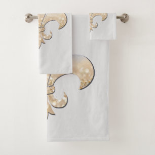 Fleur De Lis  Gold Blue Gray Bath Towel Set