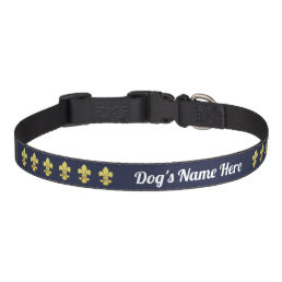 Fleur-de-lis Gold Dog&#39;s Name Your Background Color Pet Collar