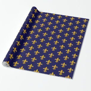 Fleur de Lis Gold/Navy Wrapping Paper