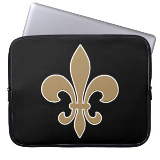 Fleur de Lis Gold with White and Black Outline Laptop Sleeve