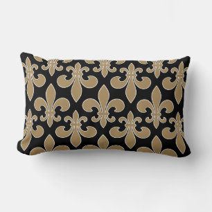 Fleur de Lis Gold with White and Black Outline Lumbar Pillow