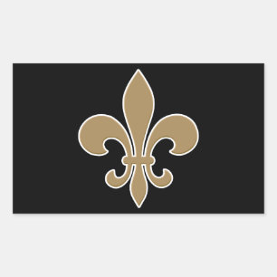 Fleur de Lis Gold with White and Black Outline Rectangular Sticker