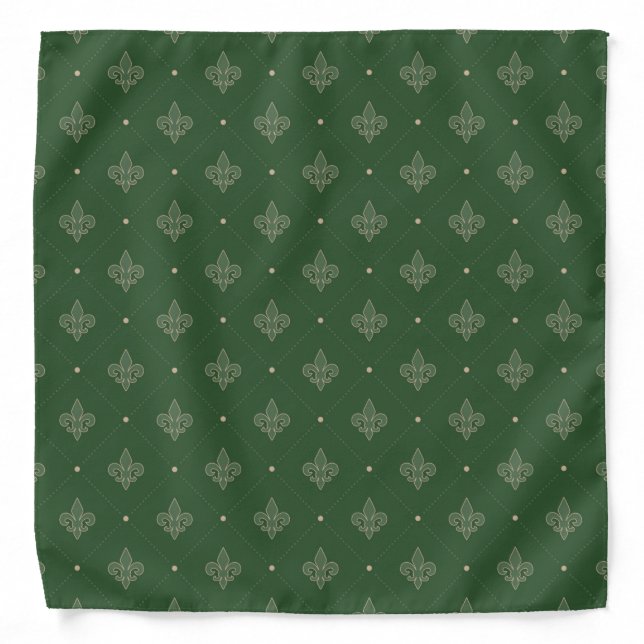 Fleur De Lis Green French Damask Pattern Bandana (Front)