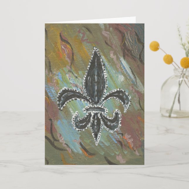 Fleur de lis green  letterpress thank you card (Front)