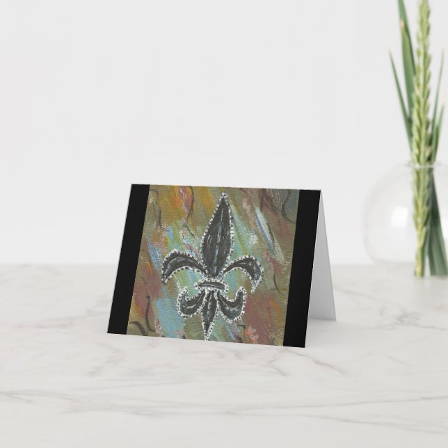 Fleur de lis green  letterpress thank you card (Front)