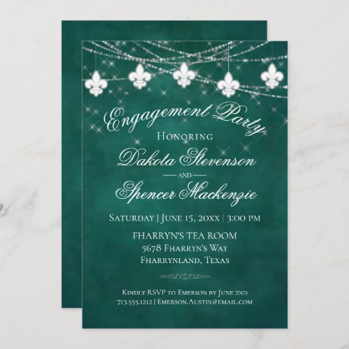 Fleur de Lis Green Lights  Bold Engagement Party Invitation