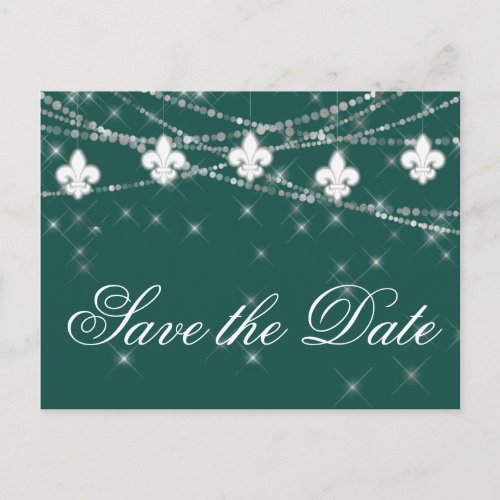 Fleur de Lis Green Lights  Bold Themed Wedding Announcement Postcard