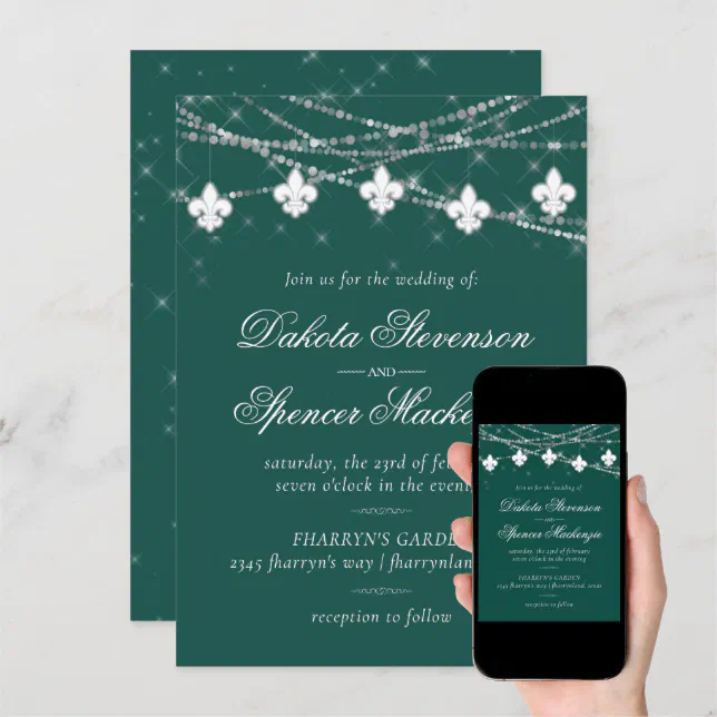 Fleur De Lis Green Lights Bold Themed Wedding Invitation Zazzle