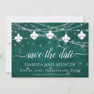 Fleur de Lis Green Lights   Bold Themed Wedding Save The Date