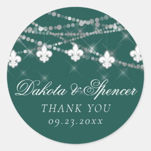Fleur de Lis Green Lights Moody Dark Wedding Classic Round Sticker