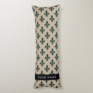 Fleur de Lis, Green on Beige, Royal, Your Name Body Pillow
