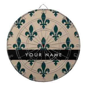 Fleur de Lis, Green on Beige, Royal, Your Name Dart Board