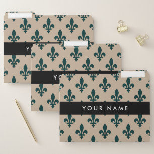 Fleur de Lis, Green on Beige, Royal, Your Name File Folder