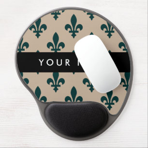 Fleur de Lis, Green on Beige, Royal, Your Name Gel Mouse Pad