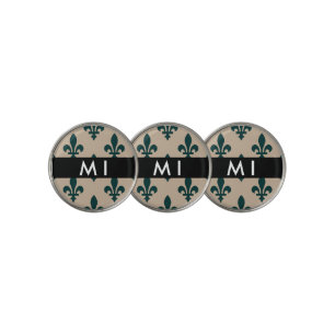 Fleur de Lis, Green on Beige, Royal, Your Name Golf Ball Marker