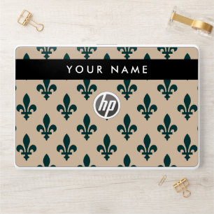 Fleur de Lis, Green on Beige, Royal, Your Name HP Laptop Skin