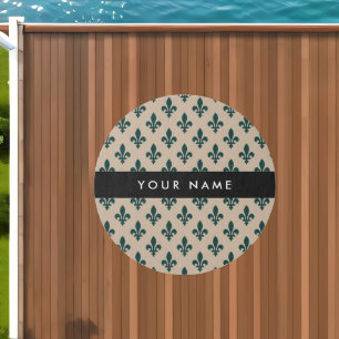 Fleur de Lis, Green on Beige, Royal, Your Name Outdoor Rug