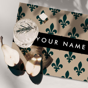 Fleur de Lis, Green on Beige, Royal, Your Name Placemat