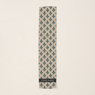 Fleur de Lis, Green on Beige, Royal, Your Name Scarf