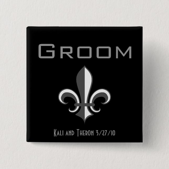 fleur de lis groom grey pinback button (Front)