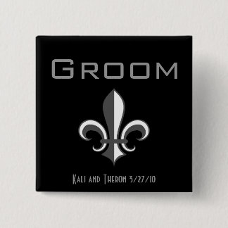 fleur de lis groom grey pinback button