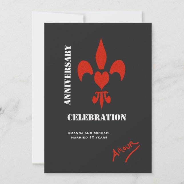 Fleur de Lis Heart Amour Anniversary Invites (Front)
