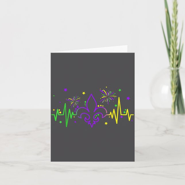 Fleur De Lis Heartbeat Nurse Mardi Gras Carnival M Card (Front)