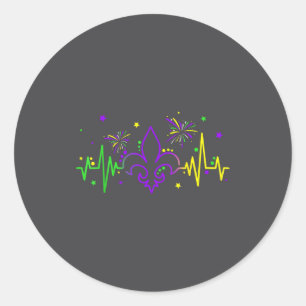Fleur De Lis Heartbeat Nurse Mardi Gras Carnival M Classic Round Sticker
