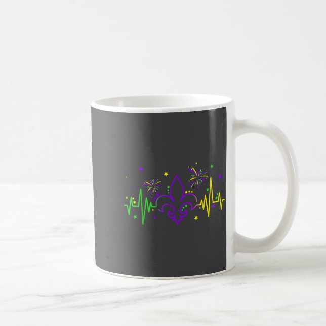 Fleur De Lis Heartbeat Nurse Mardi Gras Carnival M Coffee Mug (Right)